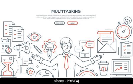 Multitasking - line design style illustration Stock Vector