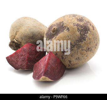 Beetroot (raw red beet) two bulbs and two pieces isolated on white background Stock Photo