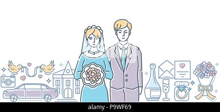 Wedding - colorful line design style illustration Stock Vector