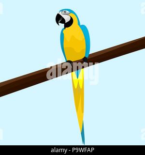 A cute parrot sitting on a branch of a tree vector illustration Stock Vector