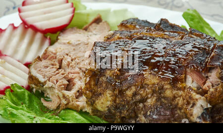 Jamaican Jerk Spare Ribs , Caribbean Barbecue , mouthwatering sweet and spicy paste made namely of three main jerk ingredients like chile peppers, all Stock Photo