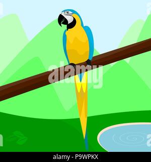 Cute parrot resting on a branch vector Stock Vector