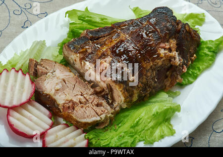 Jamaican Jerk Spare Ribs , Caribbean Barbecue , mouthwatering sweet and spicy paste made namely of three main jerk ingredients like chile peppers, all Stock Photo