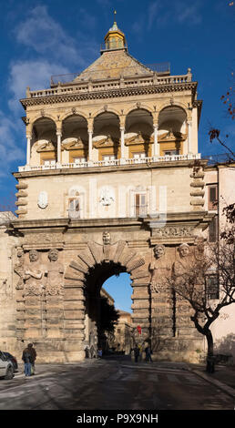 Porta Nuova, a city gate of Palermo, Sicily, Italy, Europe Stock Photo