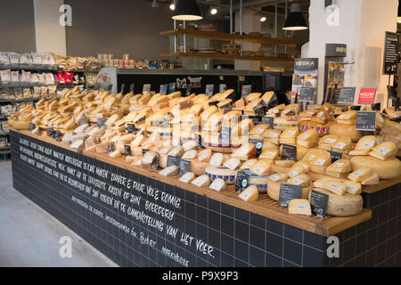 Cheeses on display in a cheese shop in Amsterdam, Netherlands, Holland, Europe Stock Photo