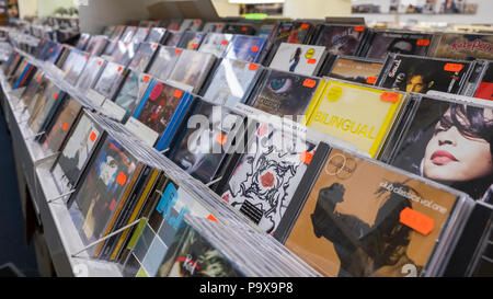 CDs and CD Albums in racks at a record shop interior, Amsterdam, Netherlands, Holland, Europe Stock Photo