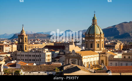 Palermo city Skyline showing the dome of Palermo cathedral, Palermo, Sicily, Italy, Europe Stock Photo