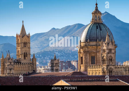 Sicily, Italy - Skyline of Palermo, Sicily, Europe, showing the dome of Palermo cathedral and architecture Stock Photo