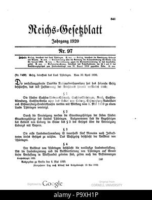 503 Deutsches Reichsgesetzblatt 1920 097 0841 Stock Photo