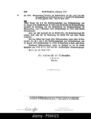 503 Deutsches Reichsgesetzblatt 1920 097 0848 Stock Photo