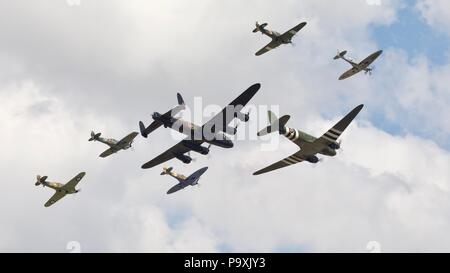 BBMF Trenchard Plus formation at the 2018 Royal International Air Tattoo celebrating 100 years of the Royal Air Force Stock Photo