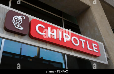 GLENDALE, CA/USA - OCTOBER 24, 2015: Chipolte Mexican Grill sign. Chipolte is a chain of  casual dining restaurants specializing in burritos and tacos. Stock Photo