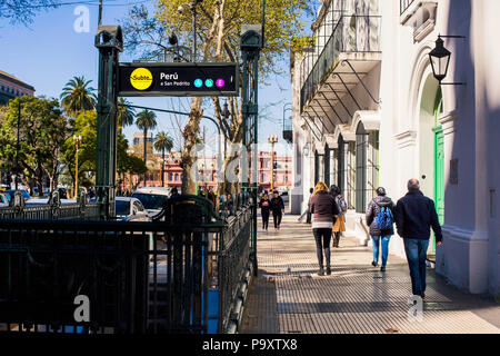 Entrance to the Subte metro and pedestrians walking on street in Buenos Aires, Argentina Stock Photo