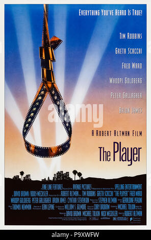 The Player (1992) directed by Robert Altman and starring Tim Robbins, Greta Scacchi, Fred Ward and Whoopi Goldberg. A studio executive receives a death threat from a screenwriter who’s script he rejected and decides to take the law in his own hands. Photograph of linen backed original 1992 US one sheet poster. ***EDITORIAL USE ONLY*** Credit: BFA / Fine Line Features Stock Photo
