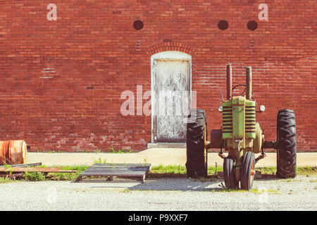 Vintage tractor in a small town in Kansas. Stock Photo