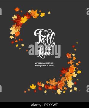 maple leaves as frame on dark background Stock Vector