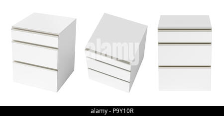 Set of white drawer chest isolated on white background Stock Photo