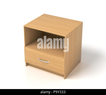 Wooden empty nightstand on white background. Isolated with clipping path around nightstand Stock Photo