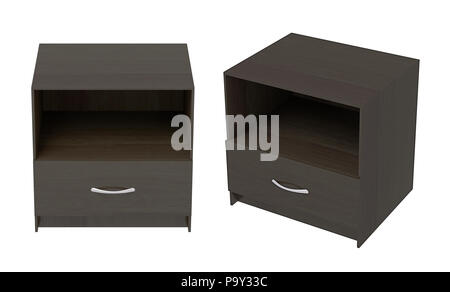 Set of dark brown empty nightstand isolated on white background Stock Photo