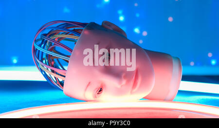 Female humanoid robot artificial head Stock Photo