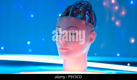 Robot head, humanoid android head Stock Photo