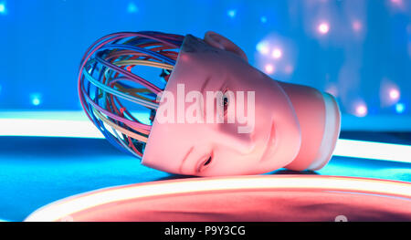 Humanoid robot head, artificial intelligence concept Stock Photo