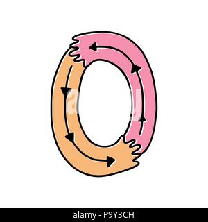 crazy hands alphabet, hand drawn letter O Stock Vector