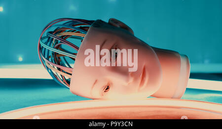 Scientific experiment with robot, robotic artificial intelligence Stock Photo