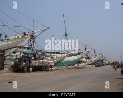 Boat at the Pier in Pasar Ikan and Muara Karang, a historic Jakarta fish market. Travel in Jakarta, the Capital of Indonesia. 4th October, 2012. Stock Photo