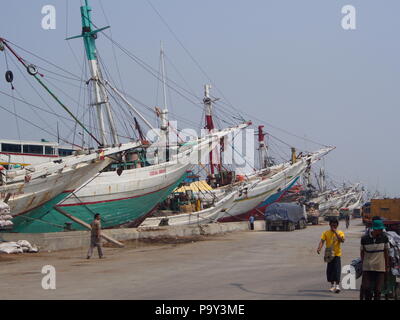 Boat at the Pier in Pasar Ikan and Muara Karang, a historic Jakarta fish market. Travel in Jakarta, the Capital of Indonesia. 4th October, 2012. Stock Photo