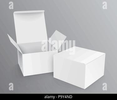 White cardboard boxes template in 3d illustration on grey background Stock Vector