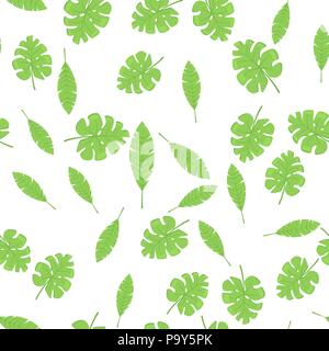 Exotic palm leaves, summer rainforest. Seamless tropic green pattern. Stock Vector