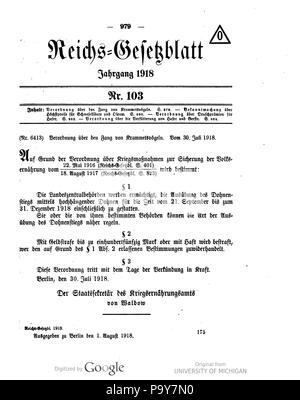 483 Deutsches Reichsgesetzblatt 1918 103 0979 Stock Photo