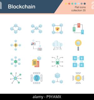 Blockchain icons. Flat design collection 35. For presentation, graphic design, mobile application, web design, infographics. Vector illustration. Stock Vector