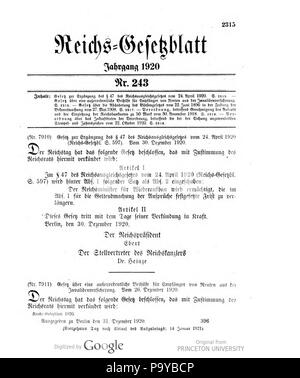 510 Deutsches Reichsgesetzblatt 1920 243 2318 Stock Photo - Alamy