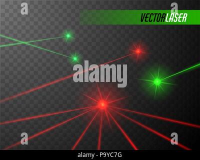 Laser beams set. Red and green lights. Vector. Stock Vector