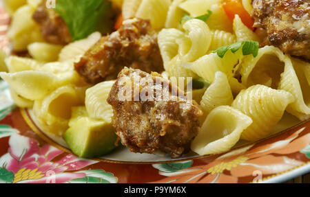 Orecchiette with Mini Chicken Meatballs,  close up Stock Photo