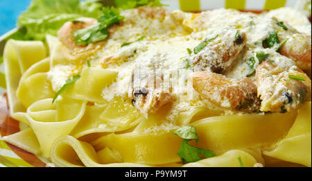 Crispy Cajun Shrimp Fettuccine with a super easy creamy sauce Stock Photo