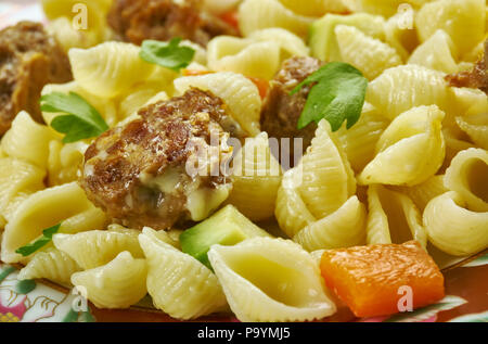 Orecchiette with Mini Chicken Meatballs,  close up Stock Photo