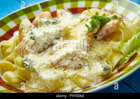 Crispy Cajun Shrimp Fettuccine with a super easy creamy sauce Stock Photo