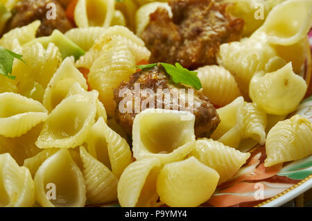 Orecchiette with Mini Chicken Meatballs,  close up Stock Photo