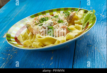 Crispy Cajun Shrimp Fettuccine with a super easy creamy sauce Stock Photo