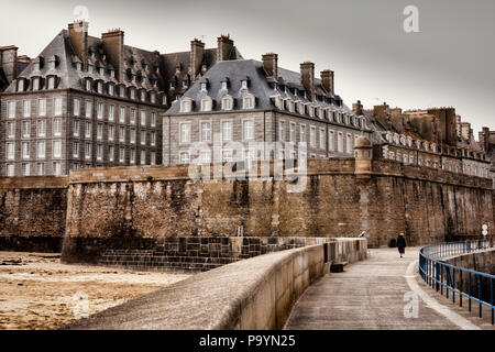 The old town and ramparts of Saint-Malo in flat light. Stock Photo
