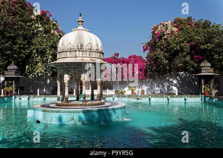 Saheliyon-ki-Bari (Courtyard or Garden of the Maidens) is a major garden and a popular tourist space in Udaipur in Indian state of Rajasthan. Stock Photo