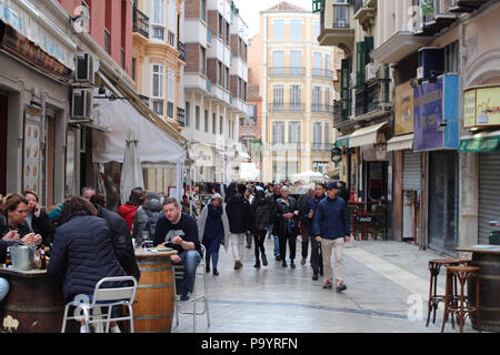 Malaga, Spain, Street life in the center of Malaga,Spain where eating out is a preferred option with many restaurants in the surrounding streets. Stock Photo