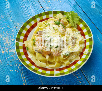 Crispy Cajun Shrimp Fettuccine with a super easy creamy sauce Stock Photo