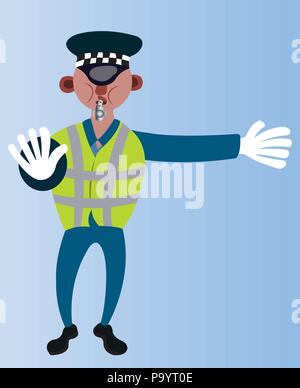 A traffic Police officer showing a stop sign to a motorist, Stock Vector