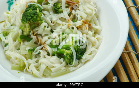 Chowmein - traditional Chinese  stir-fried noodles.  popular on Chinese-American restaurant menus. Stock Photo