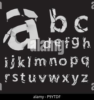 3d styled vector fractured letters set Stock Vector