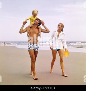 Beach, couples, middle old person, water, run, swimwear, back view